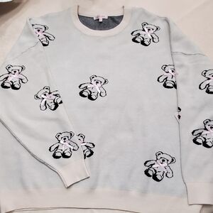 NEW Teddy Bear Sweater with Pink and Black Bear Design By Stella Tweed Cream -3X